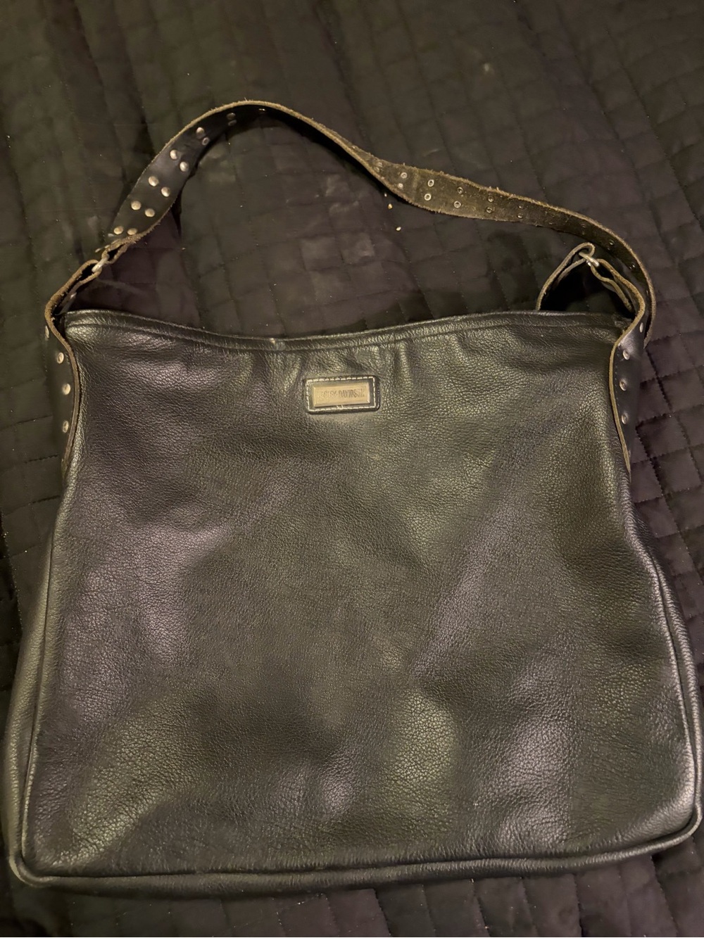 Harley Davidson Black Leather Shoulder Bag purse - Studded Strap